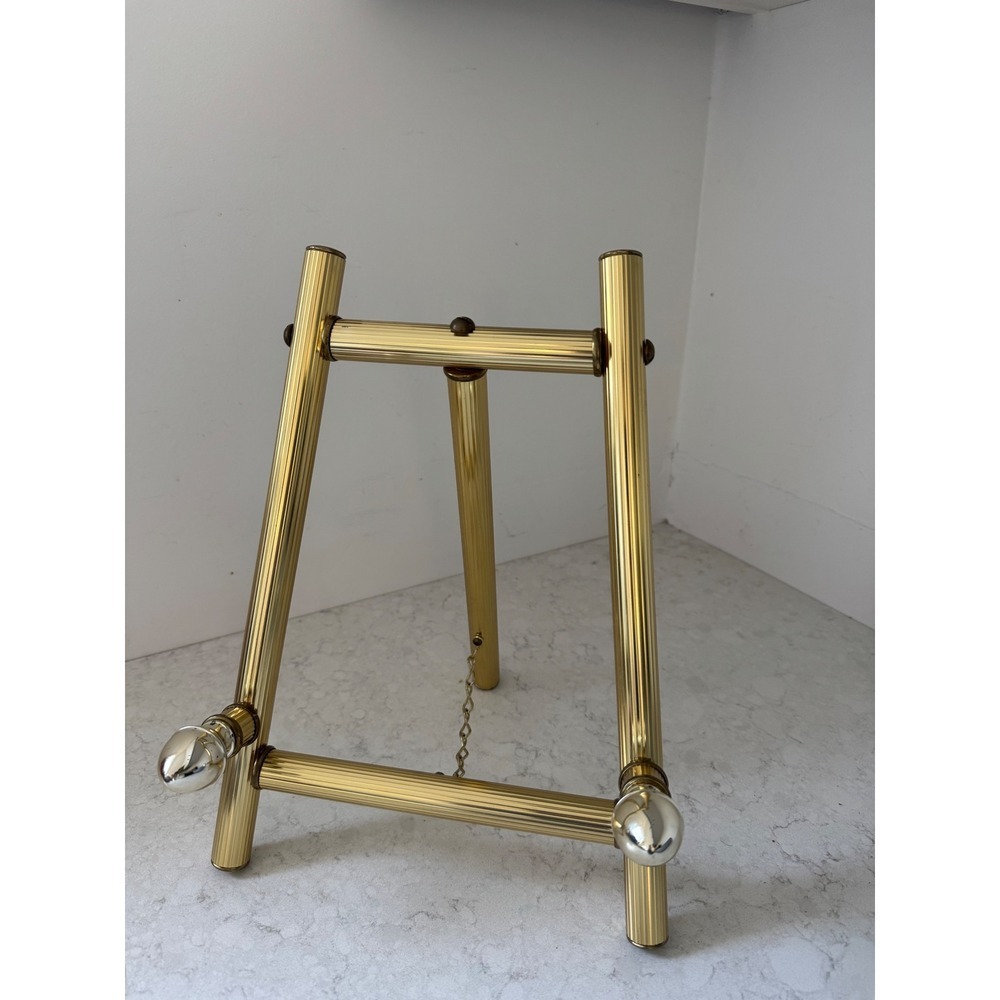 Vintage Gold Ribbed Metal Easel Stand Tablet Recipe Book Picture Frame Holder